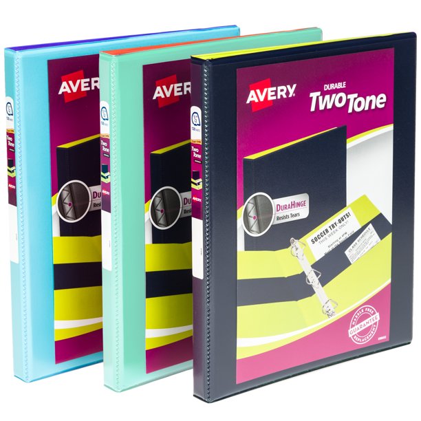 Avery Durable TwoTone View Binder, 0.5" Slant Ring, Assorted (17241