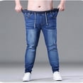 thumbnail image 6 of Ihhxva Men's Denim Jeans Slim Leg Elastic Waist Drawstring Stretchable Adjustable Waist Solid Color Casual Daily Wear Streetwear Denim Pants - Blue 2XL, 6 of 9