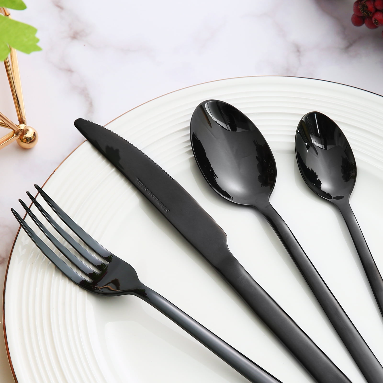 KitchenTrend Elysian 24 Piece Stainless Steel Flatware Set Service for 6 Black