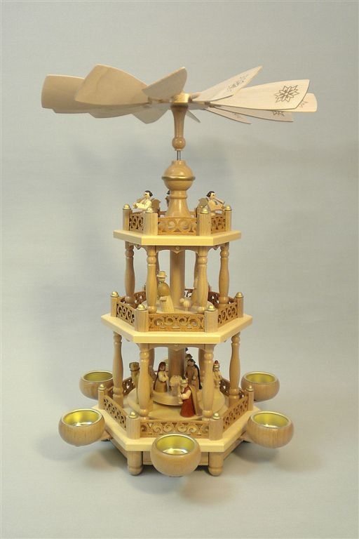 2 Tier Nativity Natural German Wood Christmas Tea Light Pyramid
