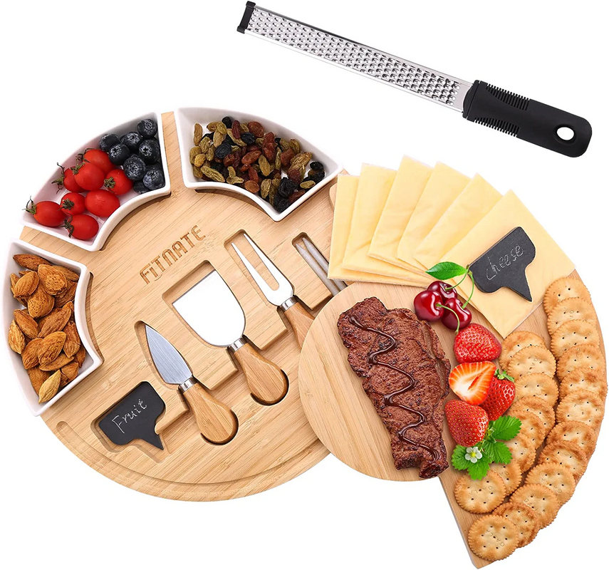 MinBoo Cheese Board Set Round Charcuterie Boards with Cheese Grater
