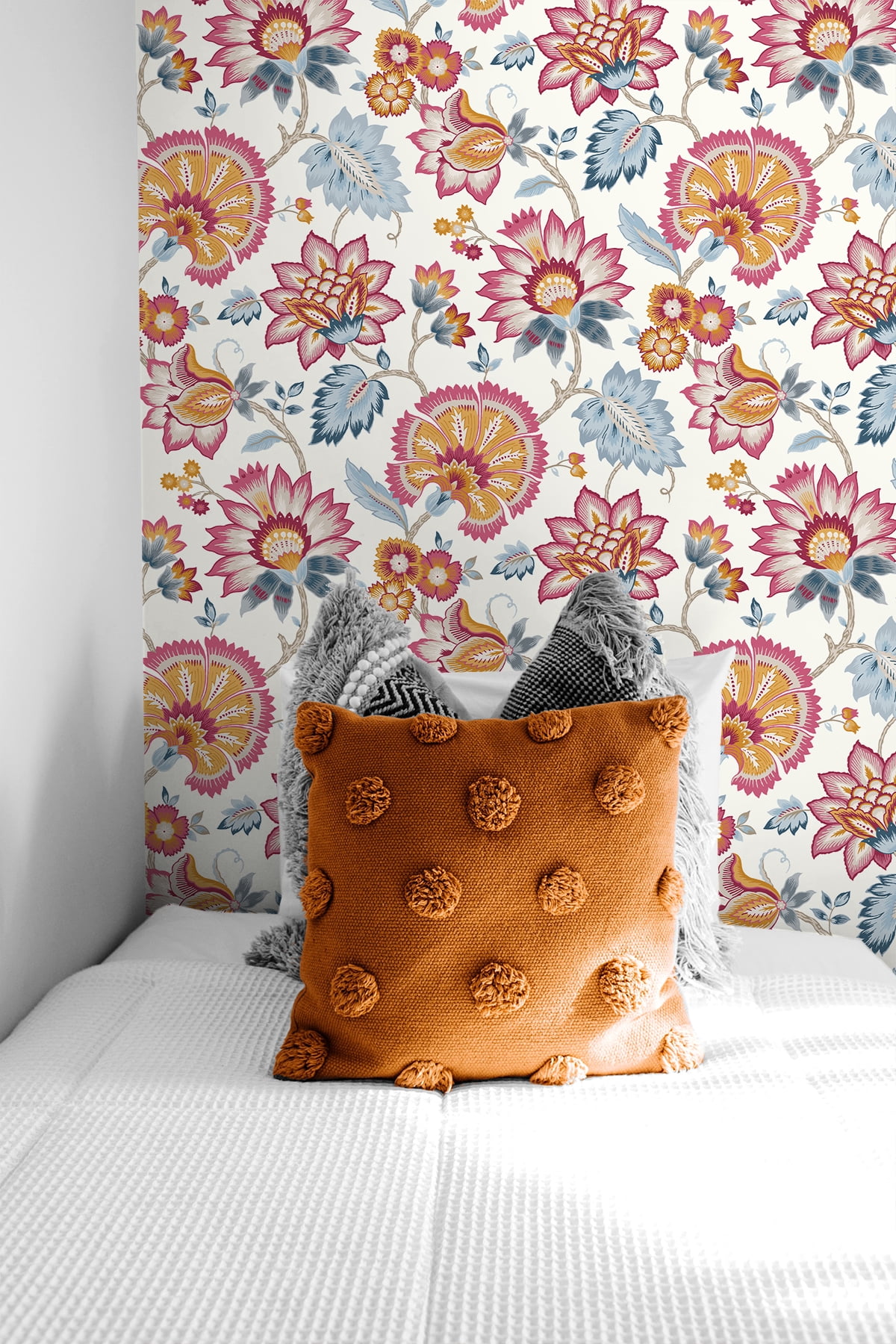 NextWall Fandango Pink & Bluebird Jacobean Blossom Floral Peel and Stick Wallpaper
