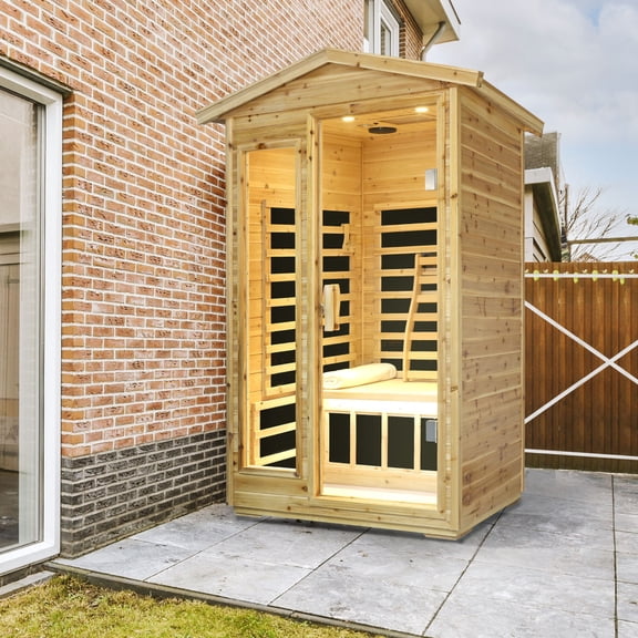 4-Person Far Infrared Outdoor Sauna Room, Old Fir Wood, Waterproof ...