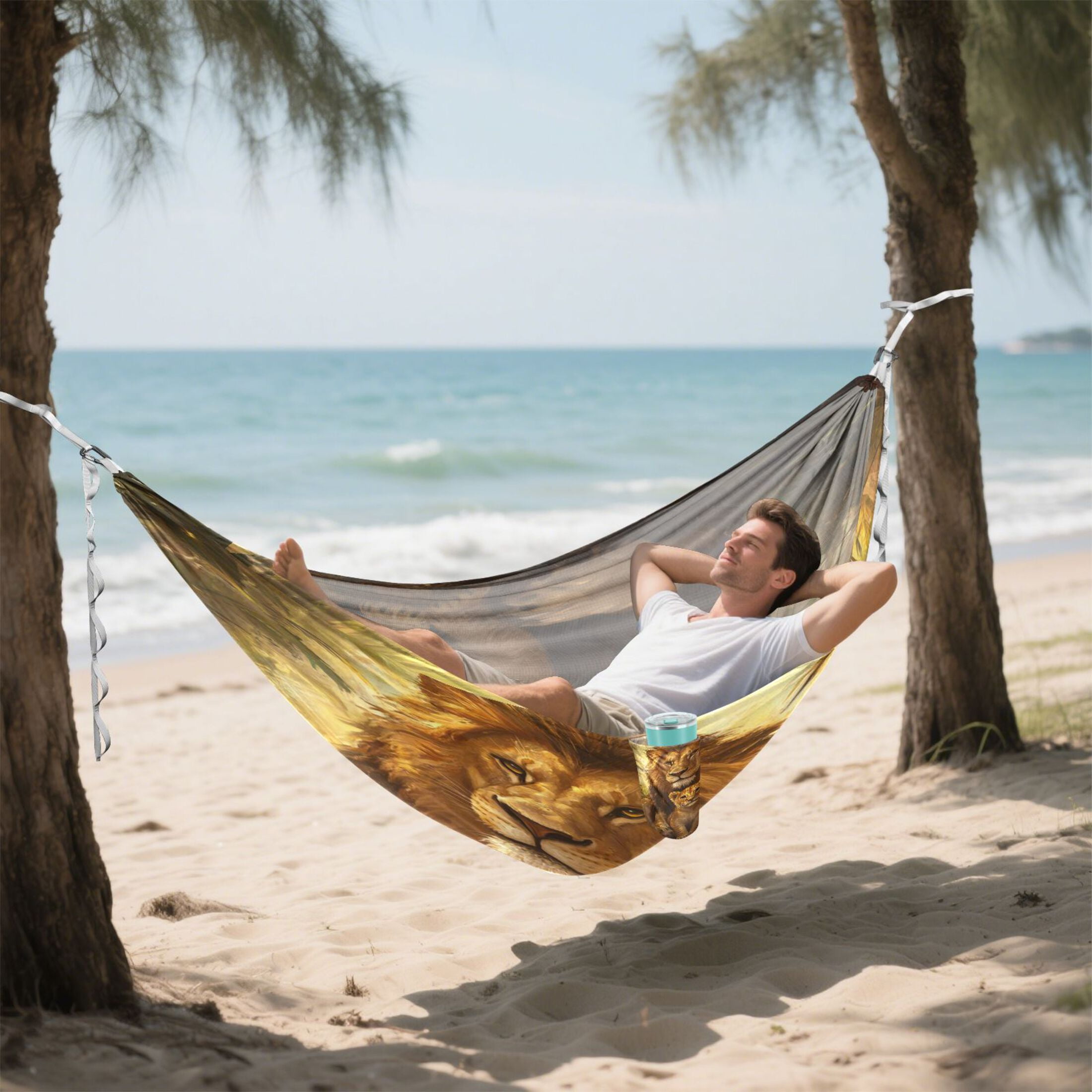 Hammock Camping Hammock Nylon Portable Hammock Travel Camping Hammock Father and Son Lions