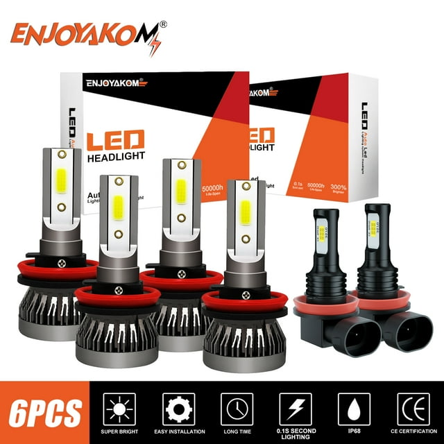 6pcs For Nissan Rogue 2014-2020 H11 LED Headlight Bulbs LED High Low Beam Fog Light 6000K