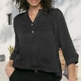 thumbnail image 4 of Oversized Tshirts for Women, Pocket Solid Color V Neck Cotton Long Sleeved Loose Casual Shirt, Black S, 4 of 5