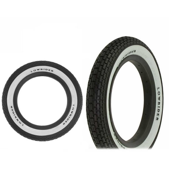 Two Bike Tire 12 1/2 x 2 1/4 Black/White Side Wall Lowrider Raised Letter HF-120A.