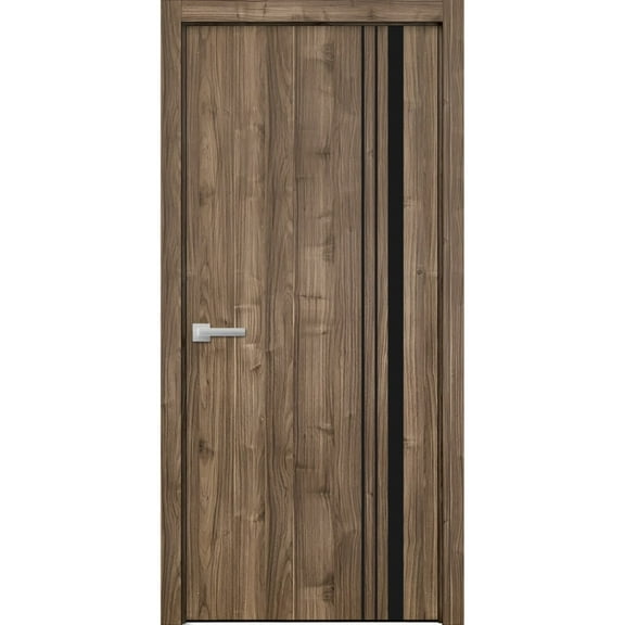 Modern Wood Interior Pre-Hung Door with Hardware | Planum 0011 Walnut | Single Panel Frame Trims | Bathroom Bedroom Sturdy Doors-18" x 84"