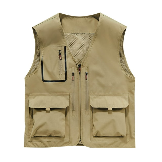 hotojiny Gilet Cargo pour Homme Léger à Fermeture Éclair Sans Manches Gilet de Voyage avec Multiples Poches Plein Air Randonnée Pêche Manteau