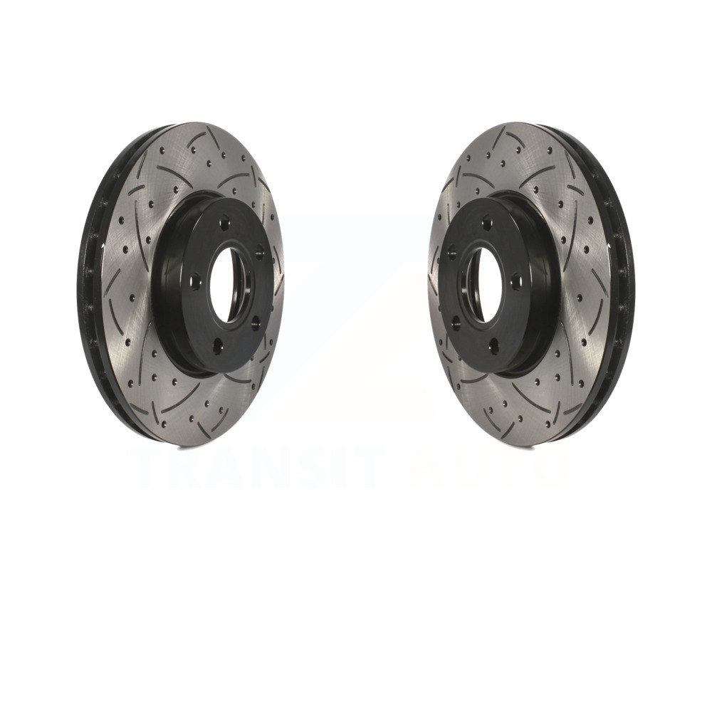 Front Coated Drilled Slotted Disc Brake Rotors Pair For Ford Focus C