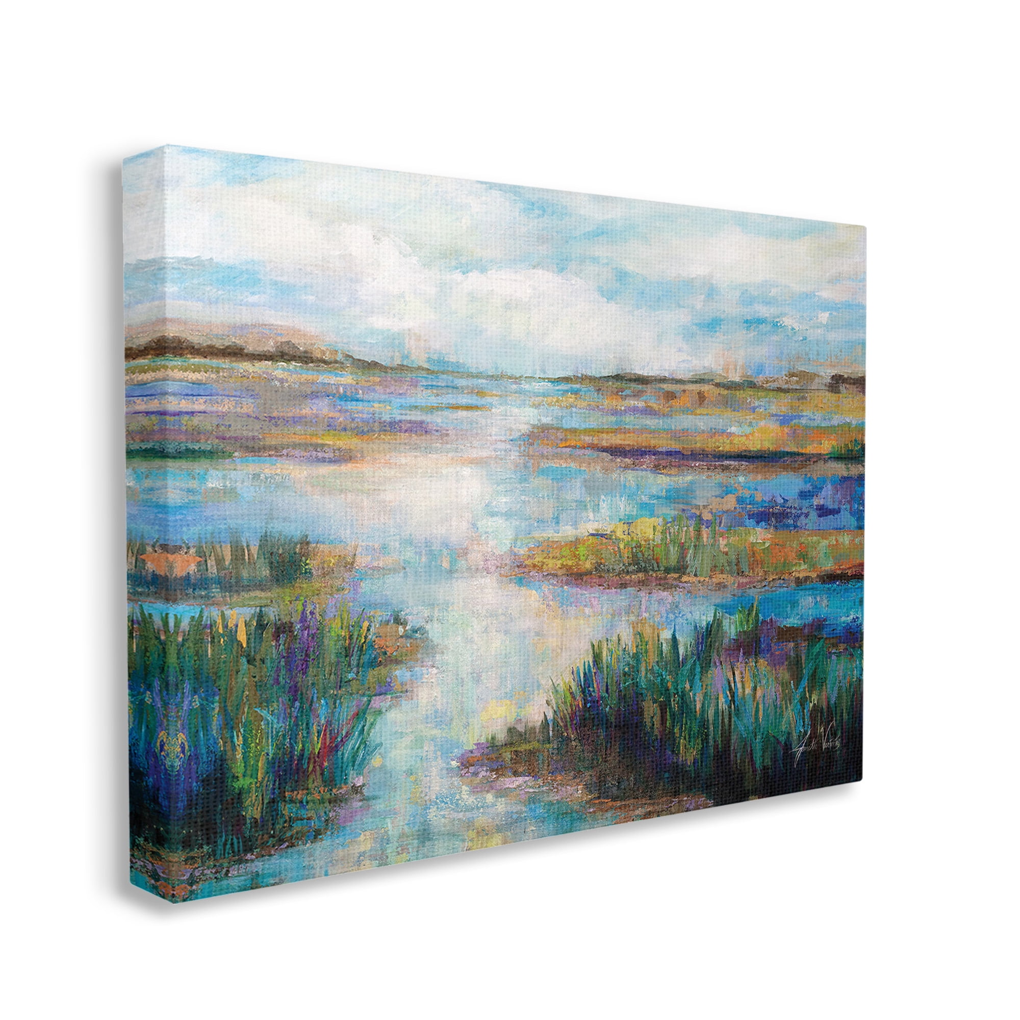 Stupell Industries Modern River Scenery Landscape Painting Gallery Wrapped Canvas Art Print Wall Art, 40 x 30