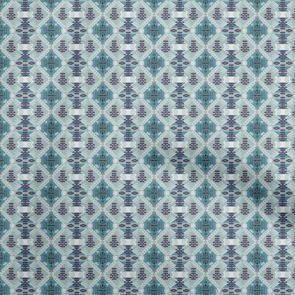 oneOone Polyester Spandex Teal Blue Fabric Asian Kilim Sewing Craft Projects Fabric Prints By Yard 56 Inch Wide