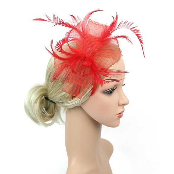Niceauty Charming Fascinator Hat For Women Tea Party Hair Clip Red 1Pack
