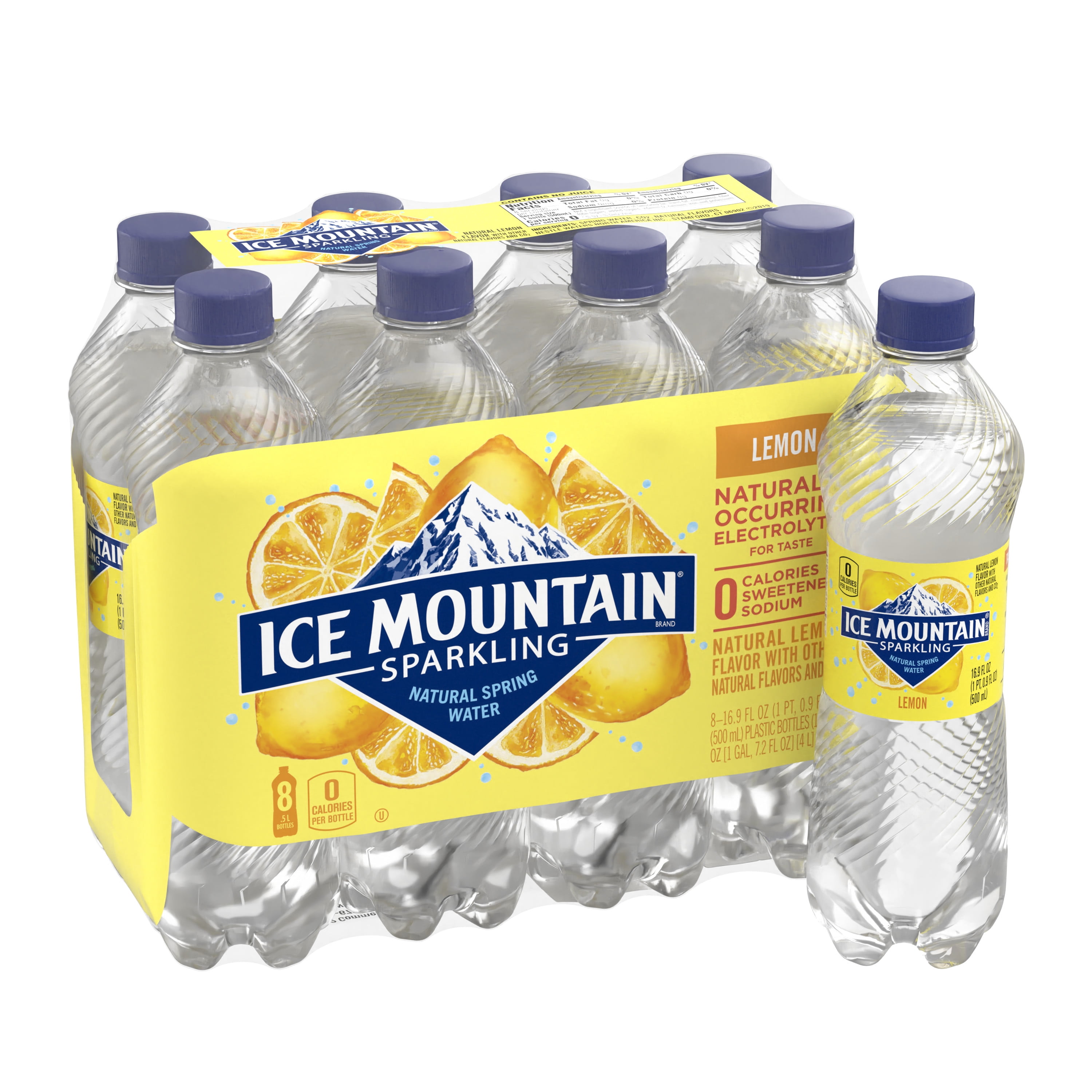 Ice Mountain Sparkling Water, Lively Lemon, 16.9 oz. Bottles (8 Count