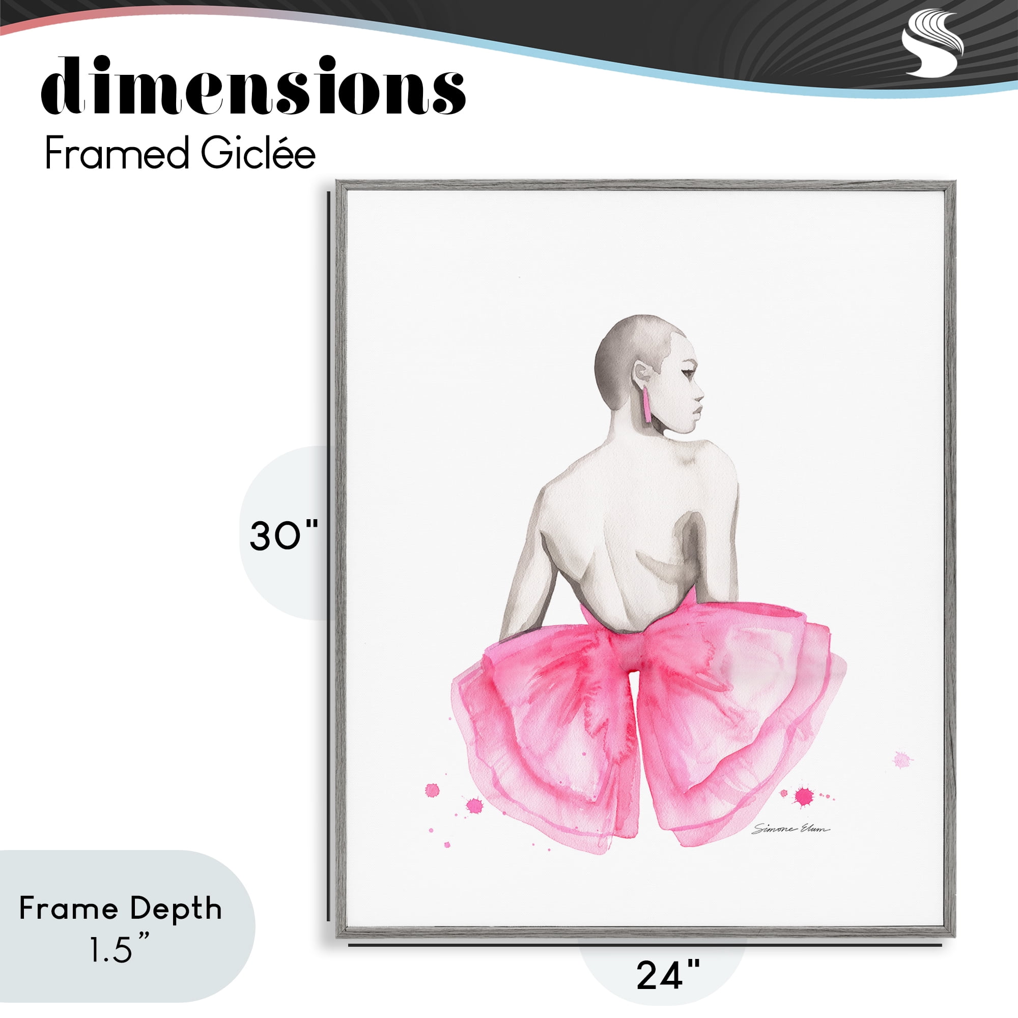 Stupell Industries Pink Bow Portrait From Behind Gray Framed Giclee Art, design by Simone Elum