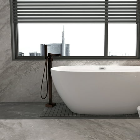 Freestanding Bathtub Faucet Floor Mount Tub Filler Single Handle Stainless  Steel Standing Bathtub Tap with Handheld Spray Swivel Right Angle Spout Brushed Nickel