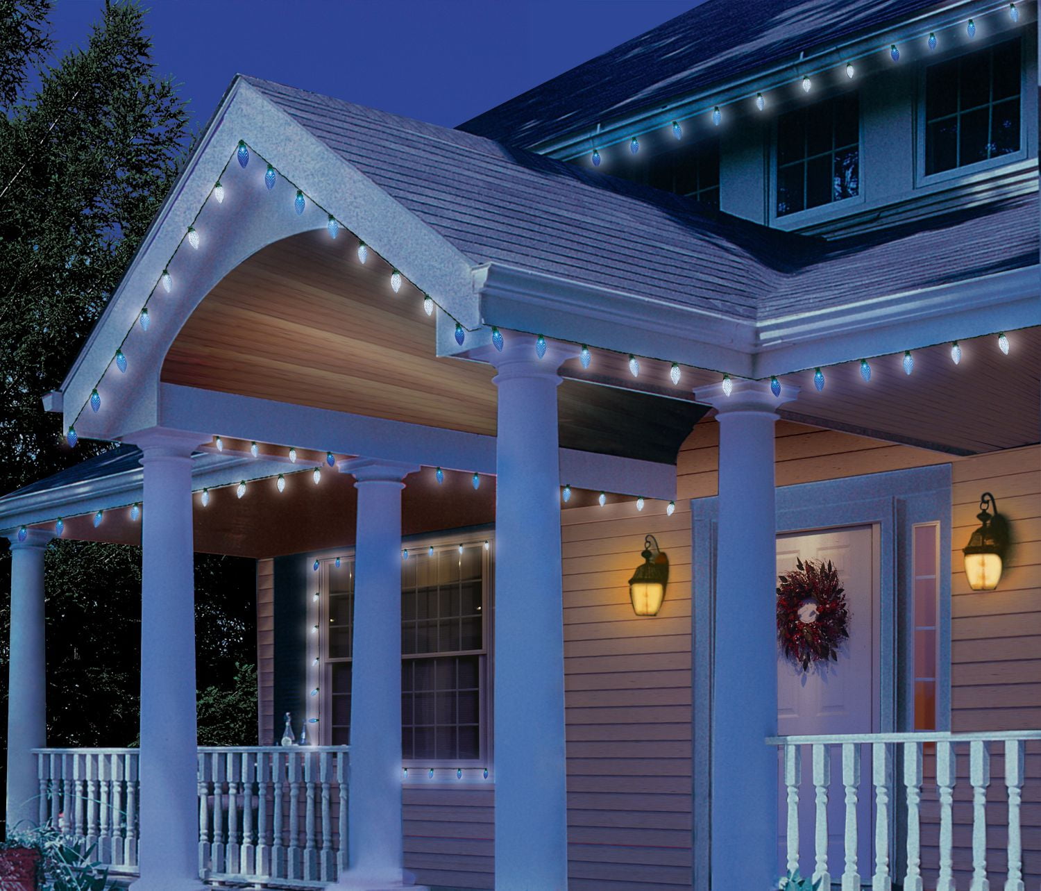 Holiday Time 70-Count LED Diamond-Cut C9 String Christmas Lights, Blue to Cool White, 6"(15.2 cm) bulb spacing