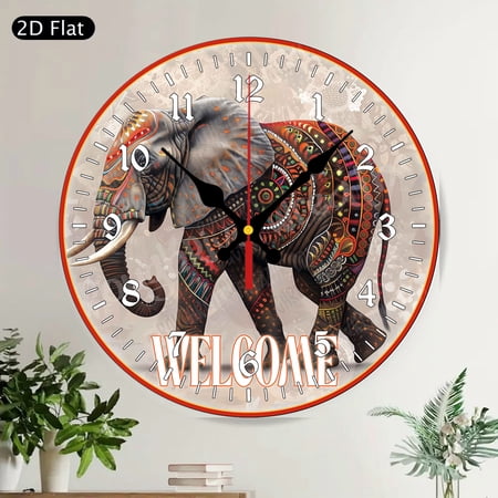 Farmhouse Welcome Chicken Round Wall Clock Silent Rustic Country Home Decor