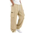 thumbnail image 2 of Kojanyu Men's Corduroy Jogger Cargo Pants Casual Elastic Waist Drawstring Athletic Pants Straight Leg Lounge Trousers with Multi Pockets,Khaki,XXL, 2 of 10