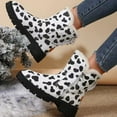 thumbnail image 3 of XIMIN Women Lace up Ankle Booties Platform Boots Fur Lined Walking Hiking Shoes Fashion Leopard Print Suede Plush Insulation Side Zipper Thick Heeled Winter Snow Boots, 3 of 5