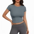 thumbnail image 2 of LIUJUNSHOP Seamless Crop Workout Tops for Women - Athletic Running Gym Yoga Short Sleeve Shirts Basic, 2 of 5