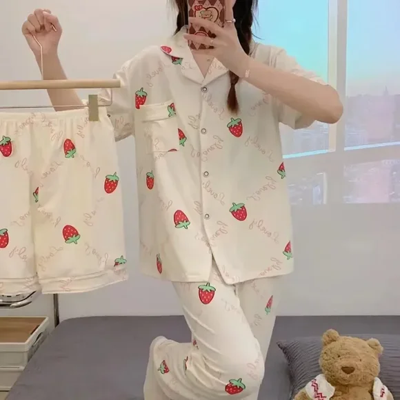 2024 Sanrio Pajamas Kuromi Pachacco Cinnamoroll Three-piece Set Short-sleeved Trousers Shorts Suit Spring And Autumn Home Clothe
