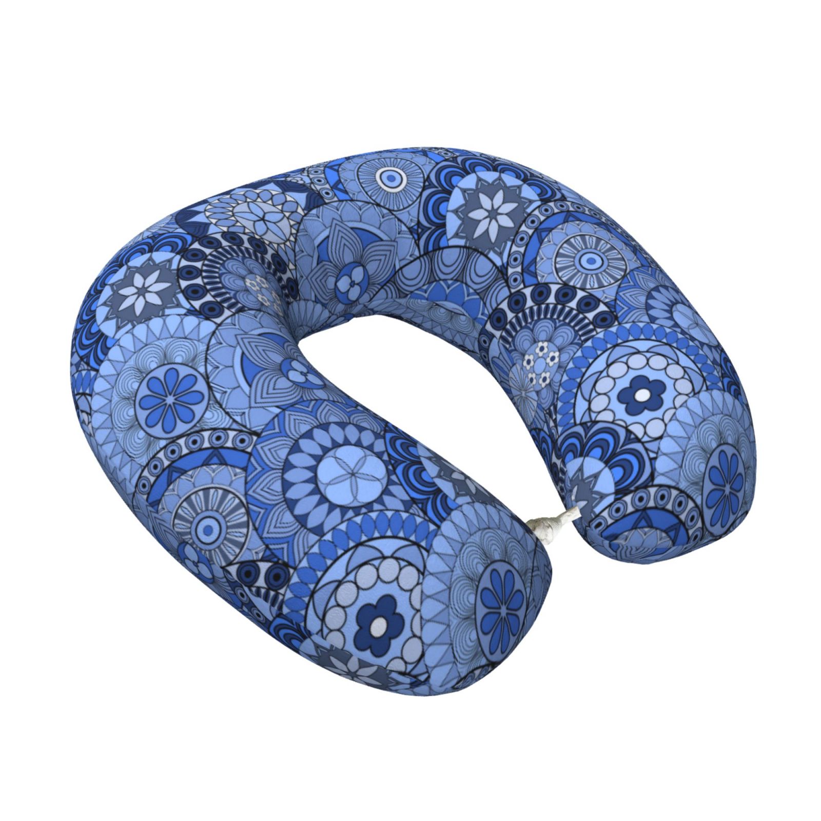 Xecao Blue Mandala Harmony Print Memory Foam Cervical Neck Pillow Versatile U-Shaped Pillows for Home,Office,Camping,Travelling,Soft Washable Cover
