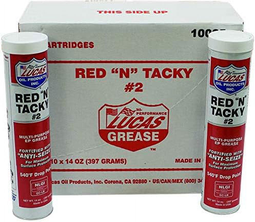 Lucas Red 'N' Tacky Grease 10005 Tube, 14 oz - Red (10 Pack)