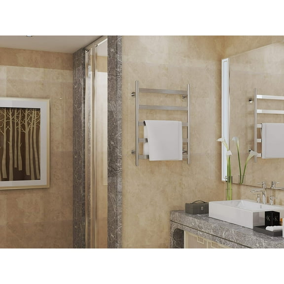 HEATGENE Towel Warmer 5 Flat Bar Towel Dryer Wall-Mounted Plug-in Bath Towel Heater - Mirror Polish