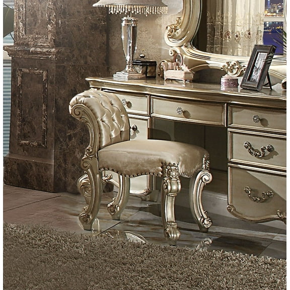 Vendome Fabric, Gold Patina & Bone Finish Vanity Stool