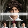 thumbnail image 3 of OJSFQUFP Men's Feather Hat Retro Flat Top Beret Medieval Costume Headdress, 3 of 4