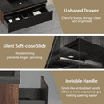 thumbnail image 5 of 42'' Floating Bathroom Vanity with Sink Combo, Modern Wall-Mounted Striped Bathroom Storage Cabinet with Soft-Close Drawer and Quartz Sand Basin, Smoked Walnut, 5 of 10