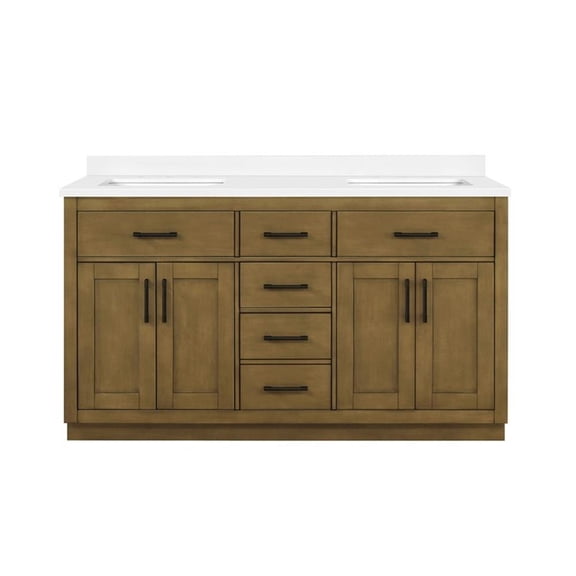 Pemberly Row 60" Almond Latte Bathroom Vanity with White Top