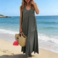 thumbnail image 2 of Fesfesfes Spring Dress for Women Boat Neck Vest Sleeveless Dress Loose Casual Sun Dress Summer Fashion Solid Color Beach Long Dresses, 2 of 6