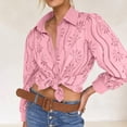 thumbnail image 4 of XFLWAM Women's Eyelet Hollow Out Lace Tops Puff Long Sleeve Button Down Shirts Spring Summer Dressy Causal Business Work Out Blouse, 4 of 9
