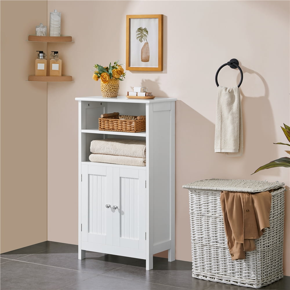Yaheetech 5-Tier Bathroom Floor Cabinet with Double Door and Adjustable Shelf, White