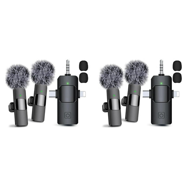 2X Micrófonos Lavalier Inalámbricos 3 en 1 para , Android, Cámara, Micrófono USB-C, Mini Micrófono con Reducción de Ruido