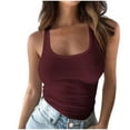 thumbnail image 2 of Bovemsi Plus Size Going Out Tops for Women Ribbed Tank Tops Sleeveless Slim Shirts Solid Color Undershirt, Red Women's Summer Tank Tops, 4XL, 2 of 6