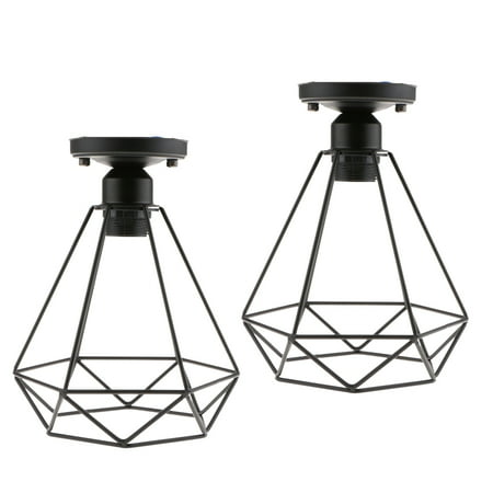 

2x E27 Modern Iron Cage Minimalist Pendant Light Hanging Ceiling Lamp Black