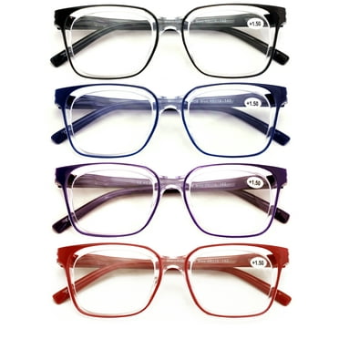 4 Pairs Transparent Reading Color Glasses - Spring Hinge Comfortable Clear Reader DR08 3.00
