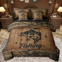 Homewish Big Pike Fish 7-Piece Twin Bedding Sets,Rustic Farmhouse Cabin Bedding Comforter Set,Hunting And Fishing Sheet Sets For Teens,Super Cozy Room Decor Reversible