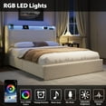 thumbnail image 3 of CABIHOME Bed Frame, Upholstered Platform Bed with LED Light, 4 Storage Drawers, Storage Headboard and Charging Station, No Box Spring Needed, Easy Assembly, 3 of 7
