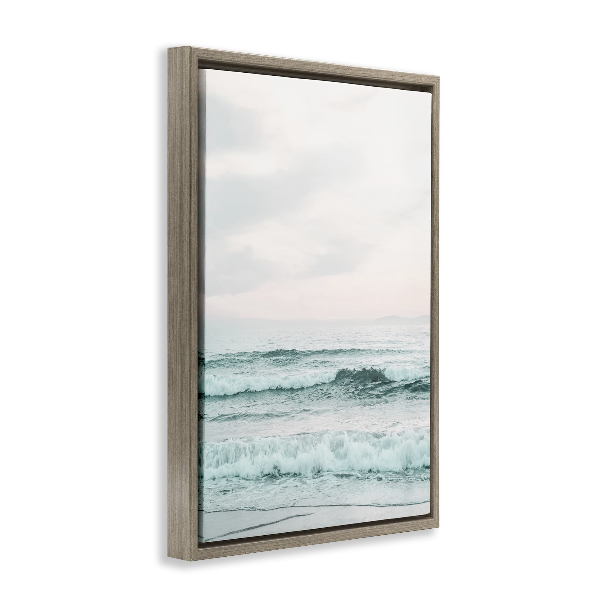 Stupell Industries Teal Sea Tide Nautical & Beach Photography Brown Floater Framed Canvas Art Print Wall Art, 21 x 31
