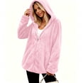 thumbnail image 2 of Scyoekwg Women's Hooded Fleece Zip Up Jacket Long Sleeve Drawstring Sherpa Coat with Side Pockets Soft Warm Loose Fit Fall Winter Outerwear,Size:S-XXL, 2 of 7