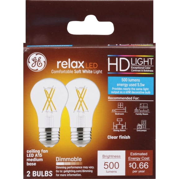 Ge 46662 HD Led Light Relax Confortable Soft White for Celling Fan Dimmable 60W 2 Bulbs