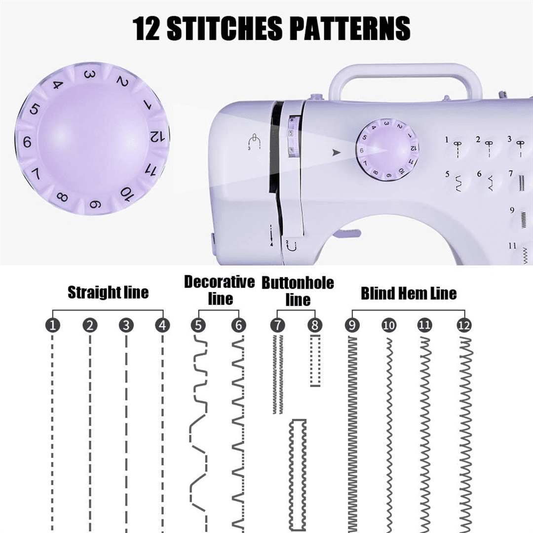 Mini sewing machine, built-in 12-needle multi-function pedal automatic sewing machine, suitable for beginners, send wife/mother/friend Valentine's Day gift