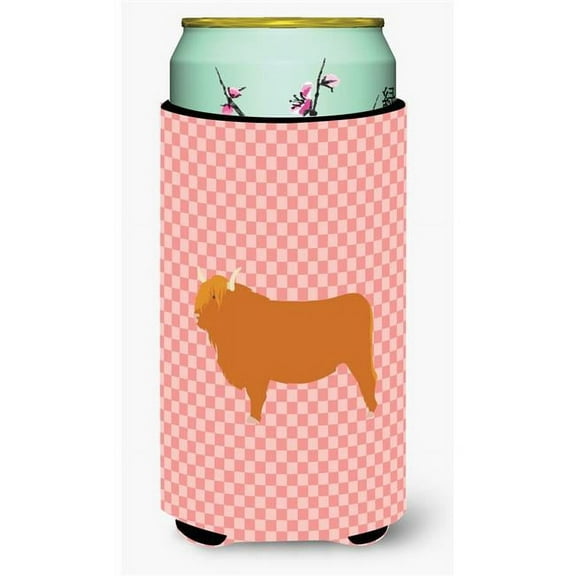Carolines Treasures BB7820TBC Highland Cow Pink Check Tall Boy Beverage Insulator Hugger