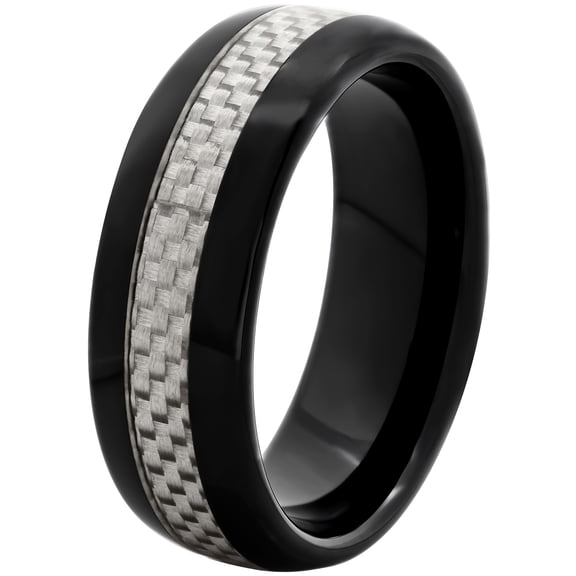 Men's Black and White Ceramic w/ Carbon Fiber 8MM Wedding Band