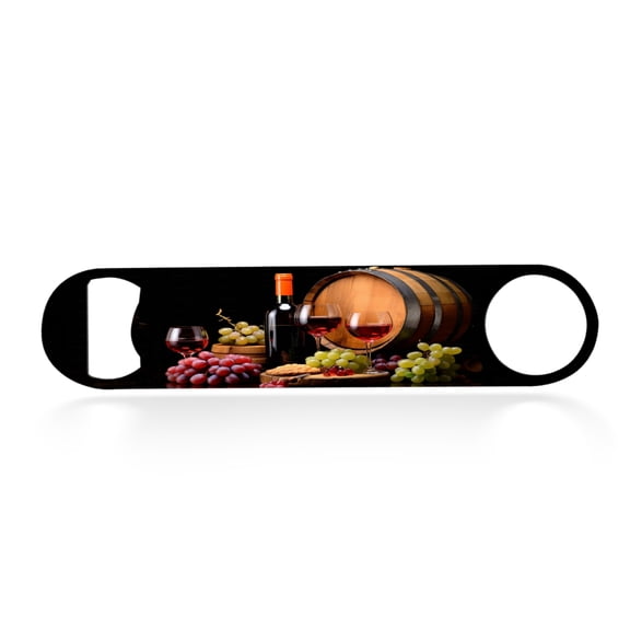 Flat Bottle Opener Heavy Duty Stainless Steel Bottle Opener Beer Flask Tools ​for Kitchen Bar Restaurant, 7 Inch - Wine Themed Arrangement with Bottle, Glasses and Grapes