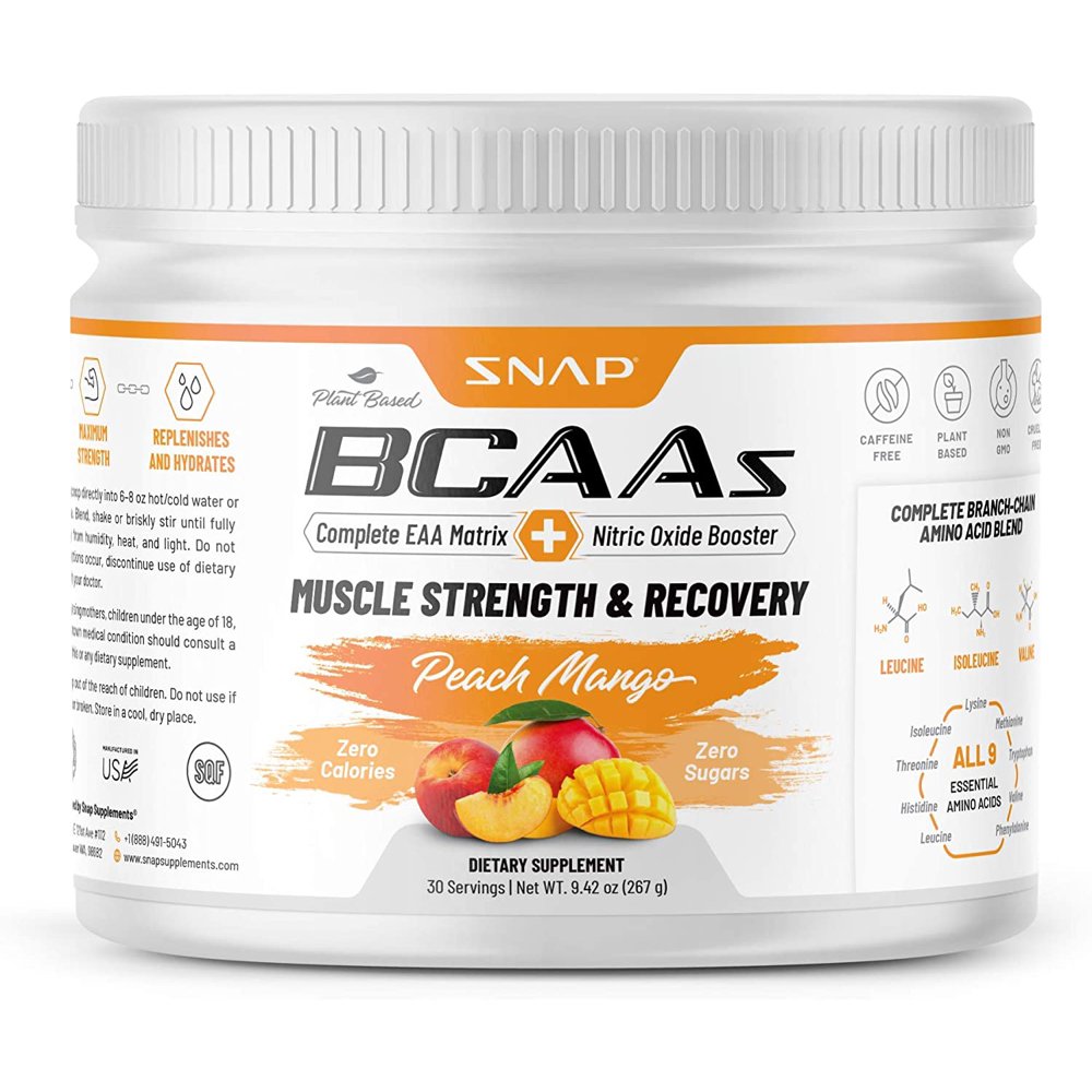 Snap Supplements BCAA Powder Peach Mango Muscle Strength & Recovery